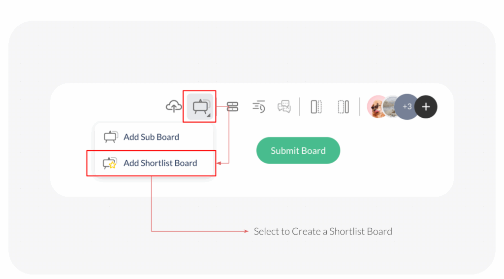 An image showing option to create a shortlist board within a board.