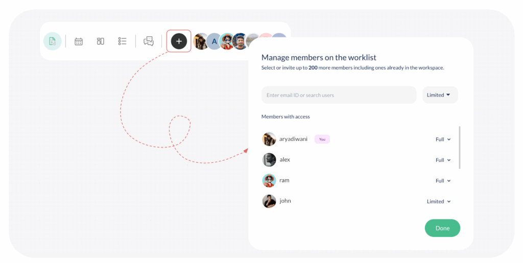 An image showing the steps to add members to an existing ButtonShift Worklist