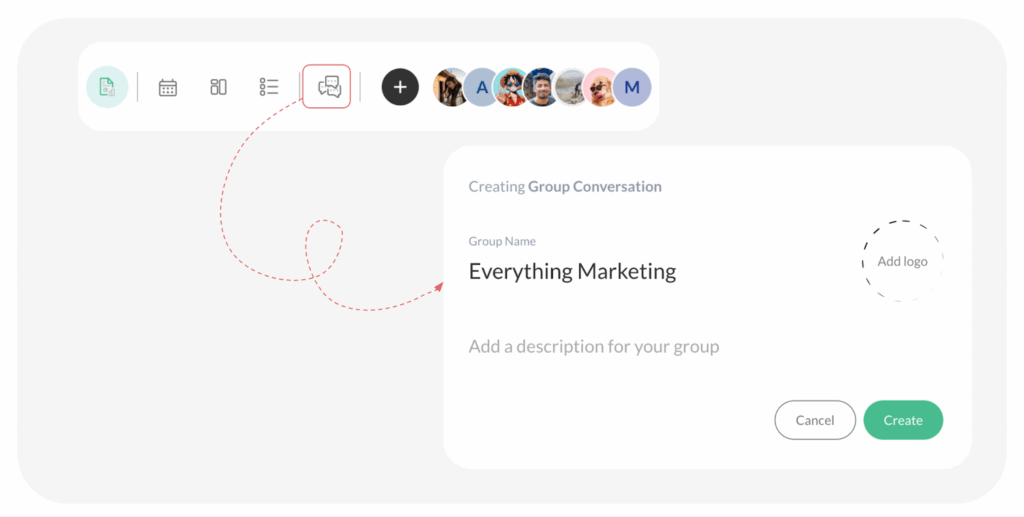 An image showing steps to create a group chat within a ButtonShift Worklist.