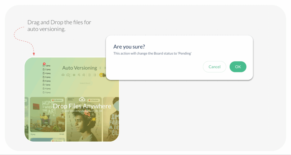 An image showing files being dragged & dropped inside a ButtonShift board for auto versioning.