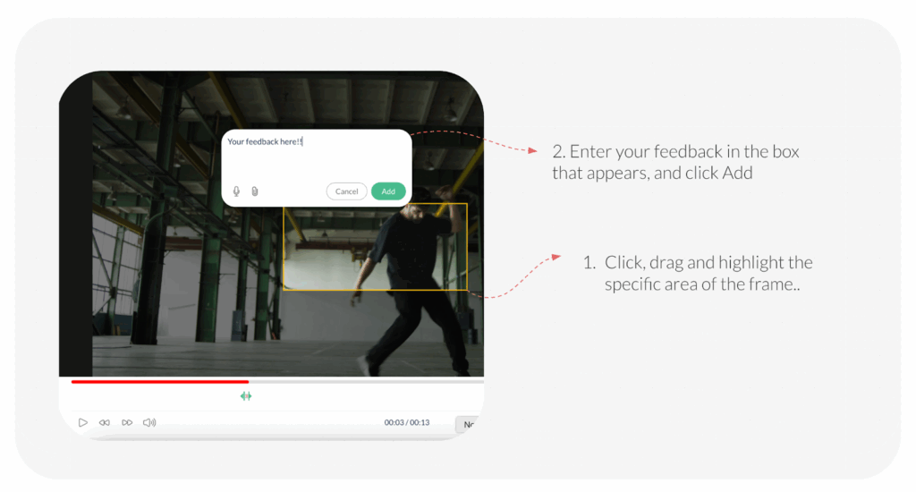 Steps to Annotate over a video frame in ButtonShift feedback tool.