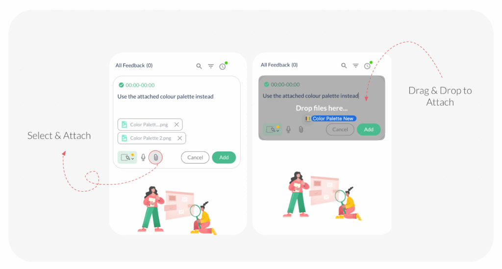 An image showing ways to attach files to a feedback in ButtonShift
