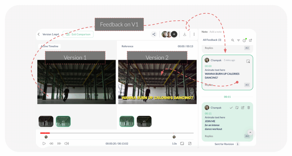 An Image showing comparing two versions of a video in ButtonShift.