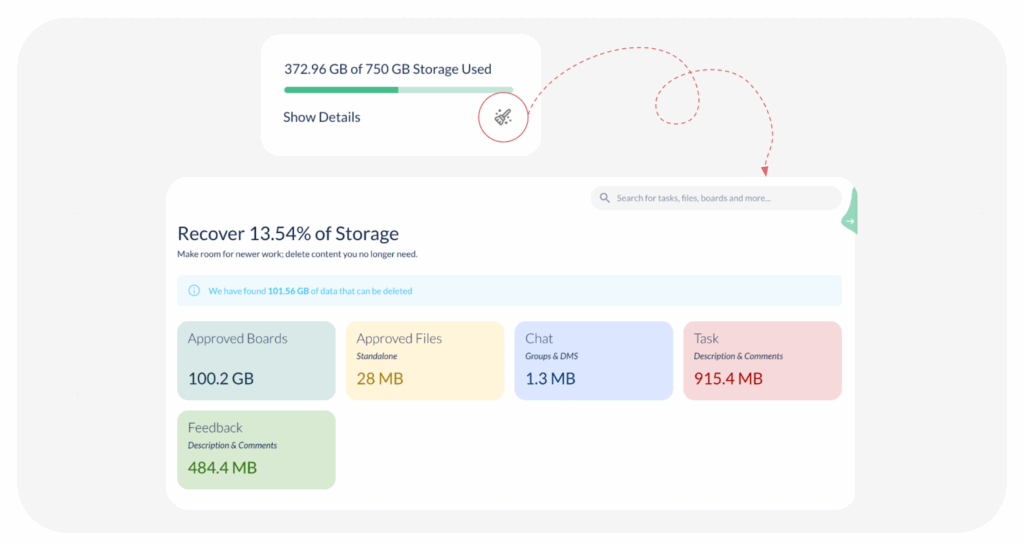 An images showing steps to free up storage in ButtonShift.