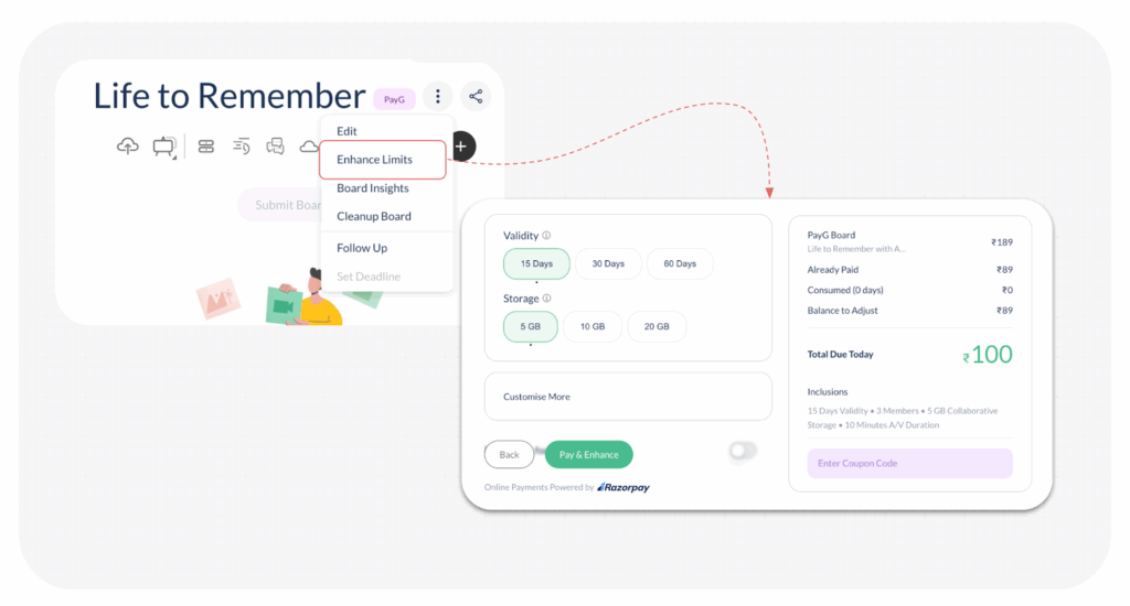 Image showing steps to enhance the limits of PayG Board in ButtonShift