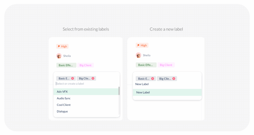 Adding and selecting labels in a task in ButtonShift