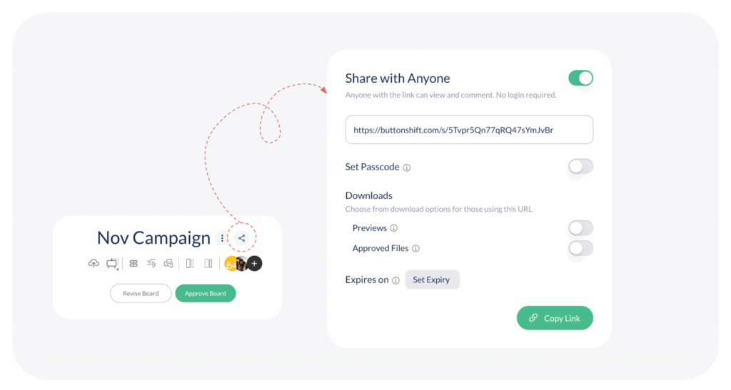 Steps to share a Board using a Public Sharing option in ButtonShift.